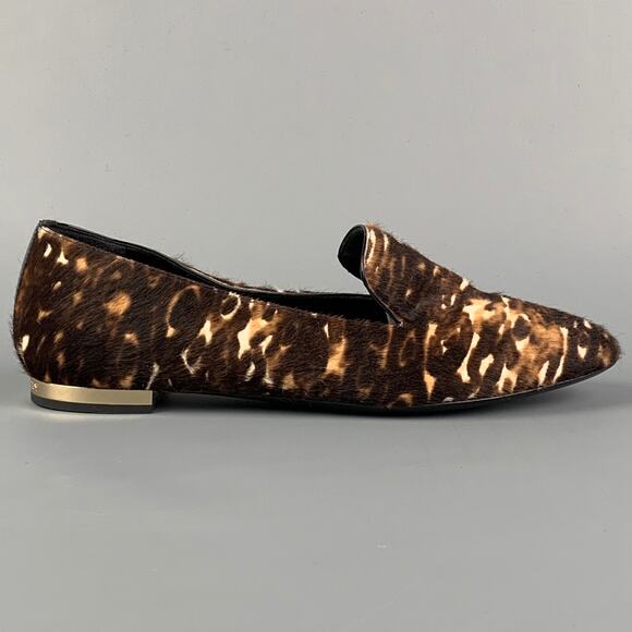 BURBERRY PRORSUM Size 5 Brown Leather Animal Print Pony Hair Slip On Flats - Picture 1 of 8